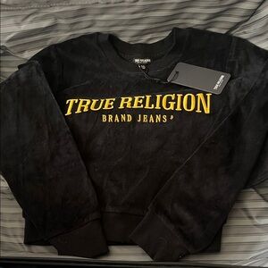 True Religion Black Crewneck with embroidery Yellow Gold Logo